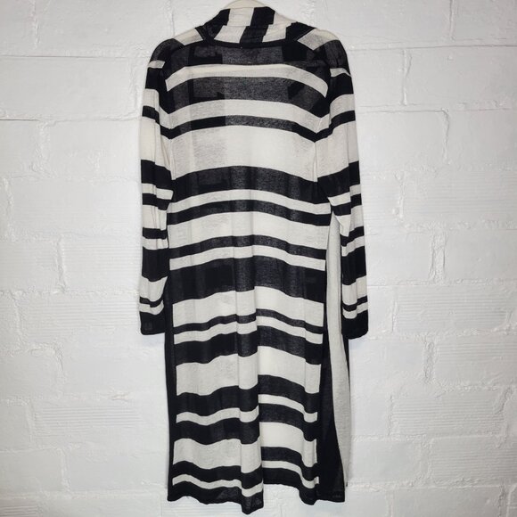 Chico's Women's Size 3 (US XL) Cardigan Sweater Long Linen Black White Striped - Picture 2 of 3